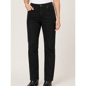 Soft Surroundings Sz LARGE Jeans Ultimate Denim Black Straight Leg Ankle Stretch